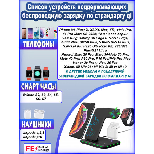 Беспроводная зарядка для Iphone, Android  Черный 