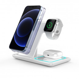  Складная Беспроводная зарядка для iPhone и Android 3 в 1  Белый 